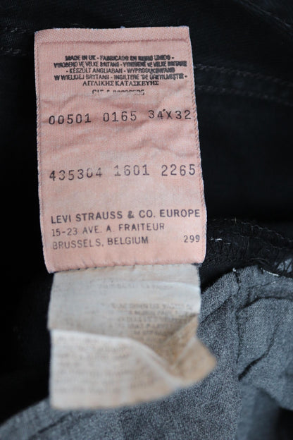 Vintage Levis 501 jeans - black denim workwear - made in UK - 32" x 34"