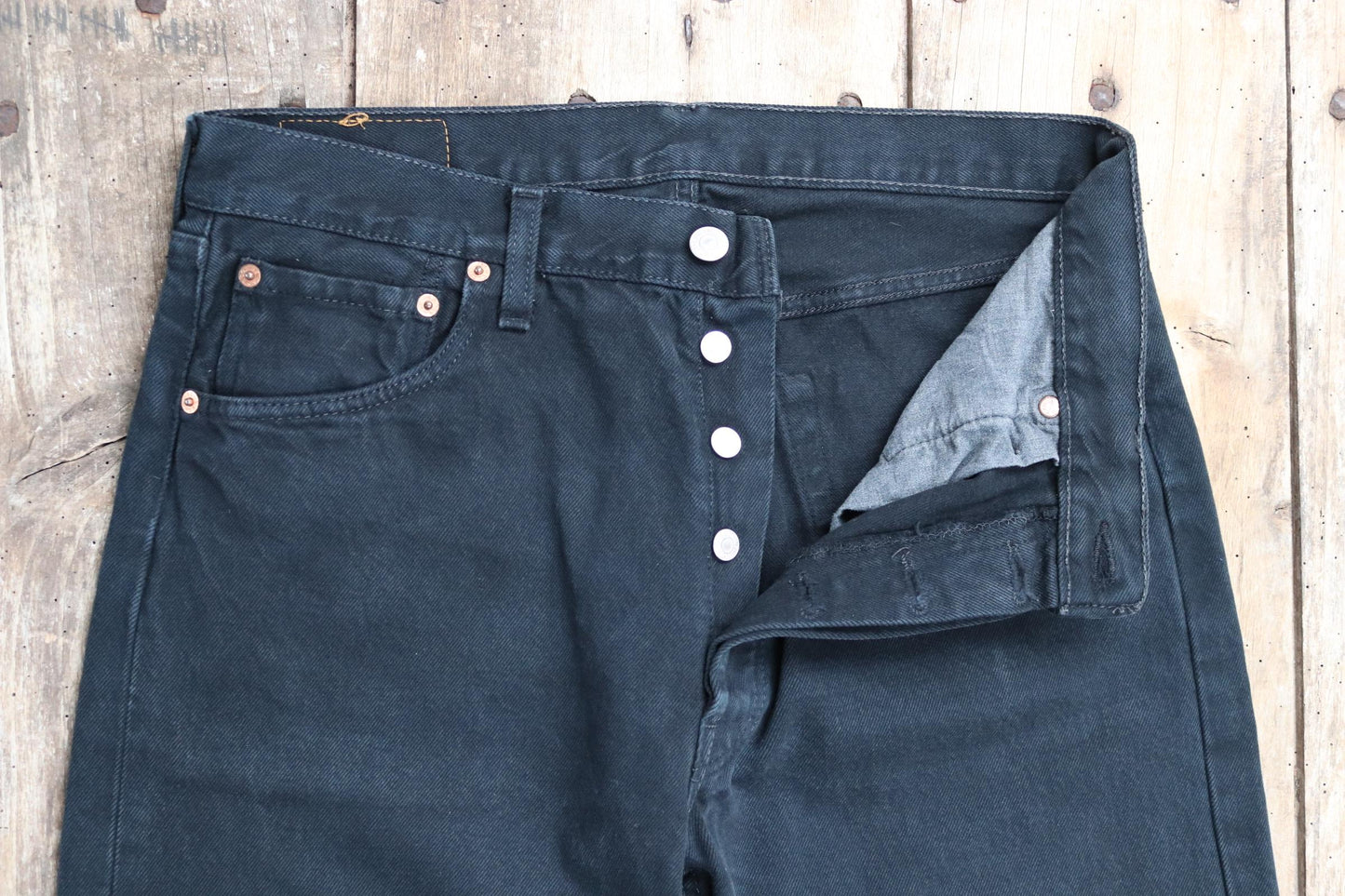 Vintage Levis 501 jeans - black denim workwear - made in UK - 32" x 34"