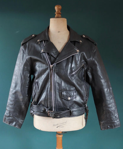Vintage 1980s black leather biker jacket - 46” chest