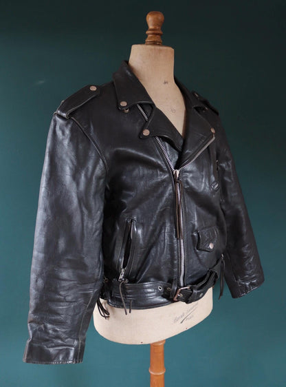 Vintage 1980s black leather biker jacket - 46” chest