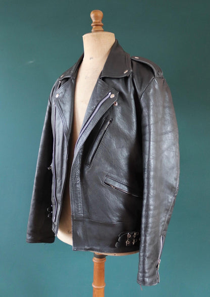Vintage 1980s black leather biker jacket - 44” chest