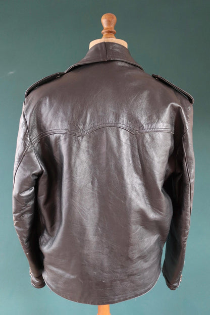 Vintage 1980s black leather biker jacket - 44” chest