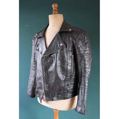 Vintage 1980s black leather biker jacket - 40” chest