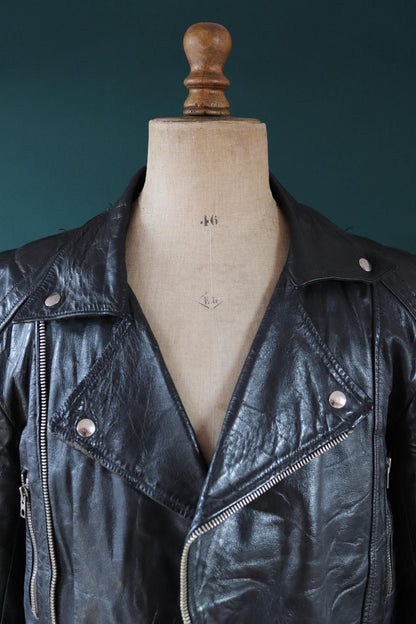 Vintage 1980s black leather biker jacket - 40” chest