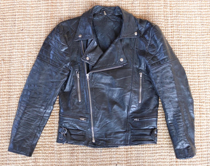 Vintage 1980s black leather biker jacket - 40” chest