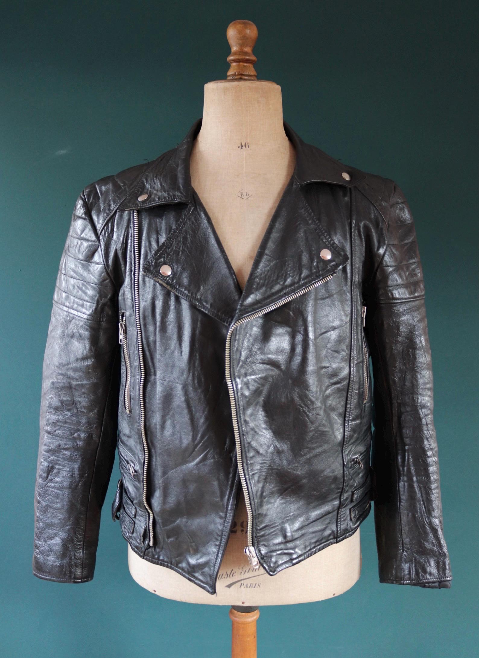 Vintage 1980s black leather biker jacket - 40” chest
