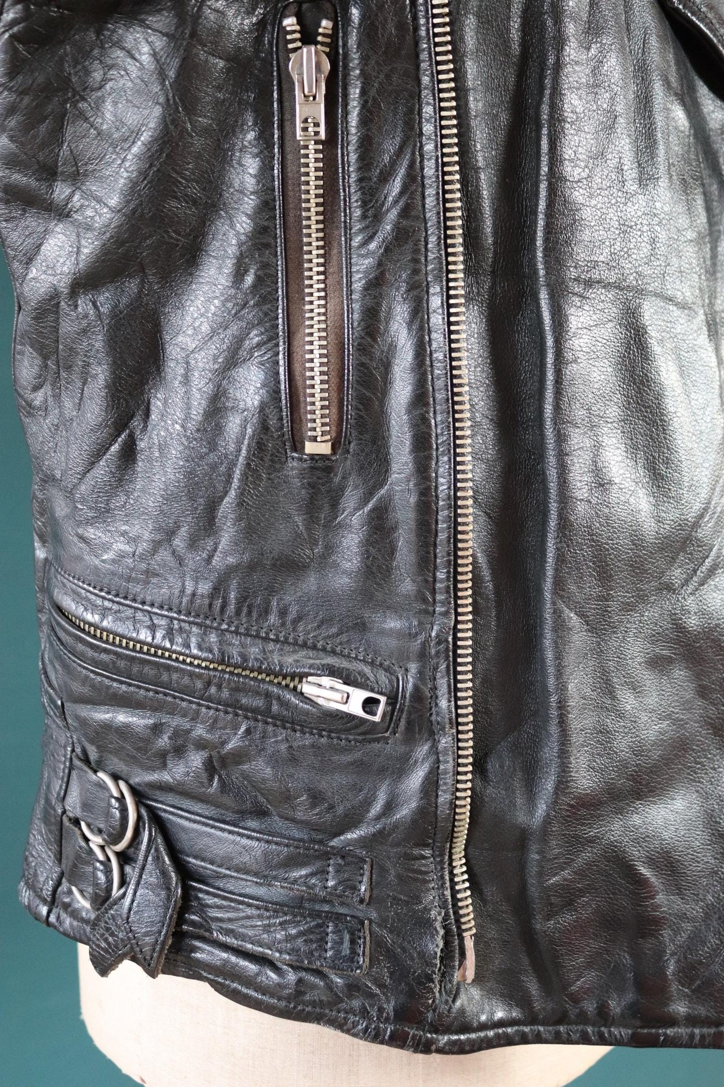 Vintage 1980s black leather biker jacket - 40” chest