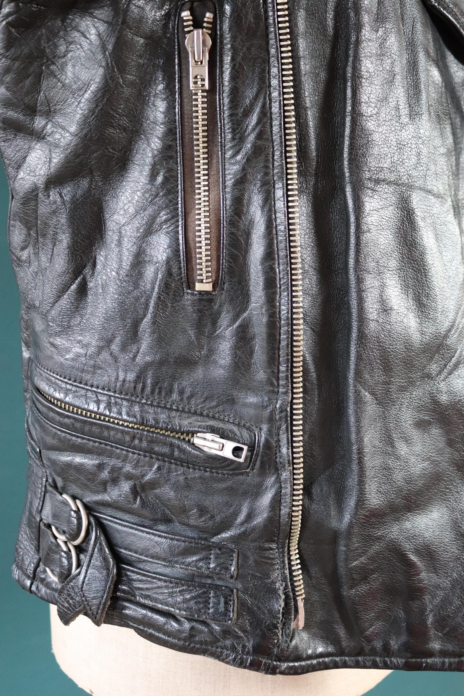 Vintage 1980s black leather biker jacket - 40” chest