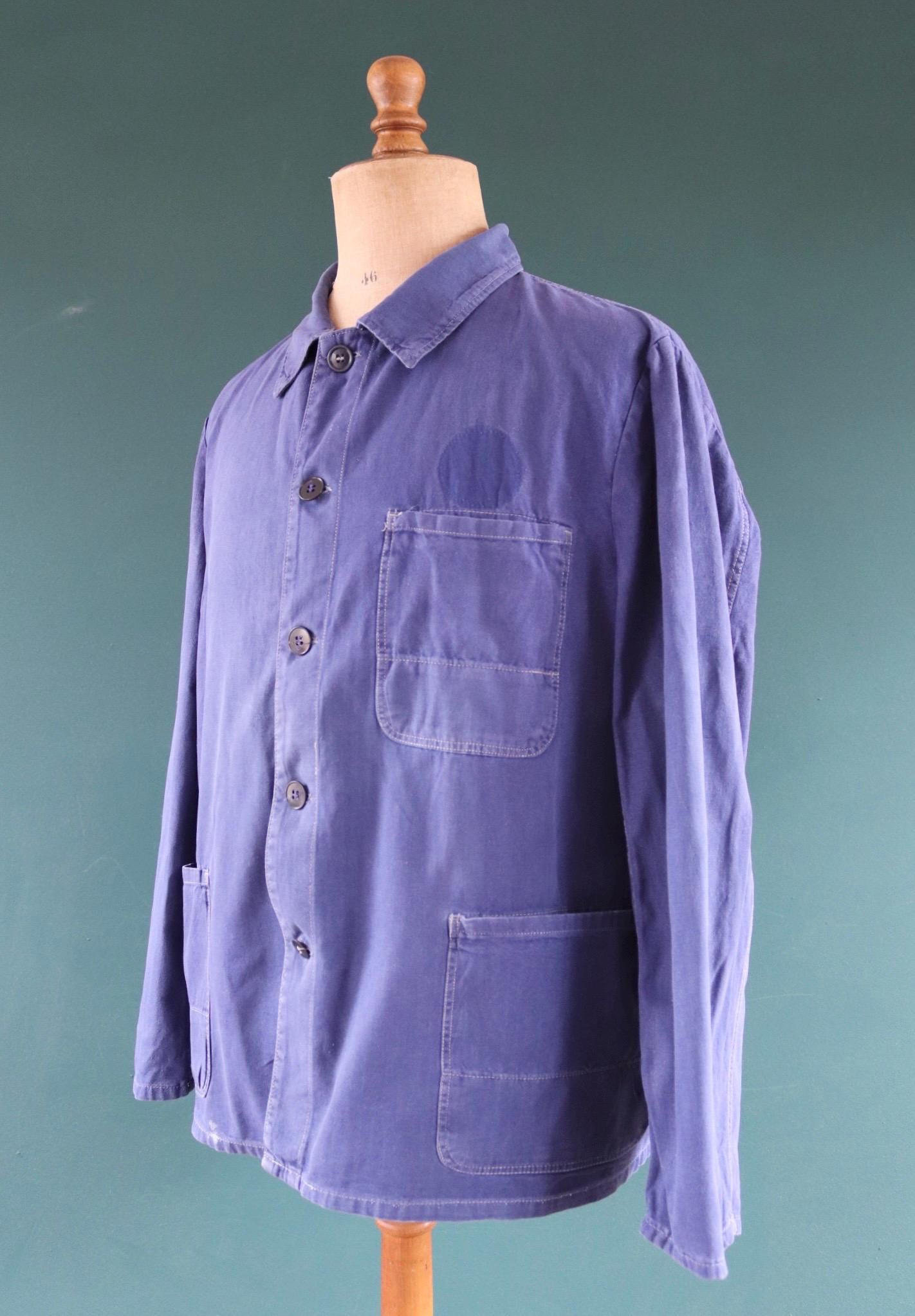 Vintage French blue workwear jacket - cotton twill - 50” chest - bleu de travail