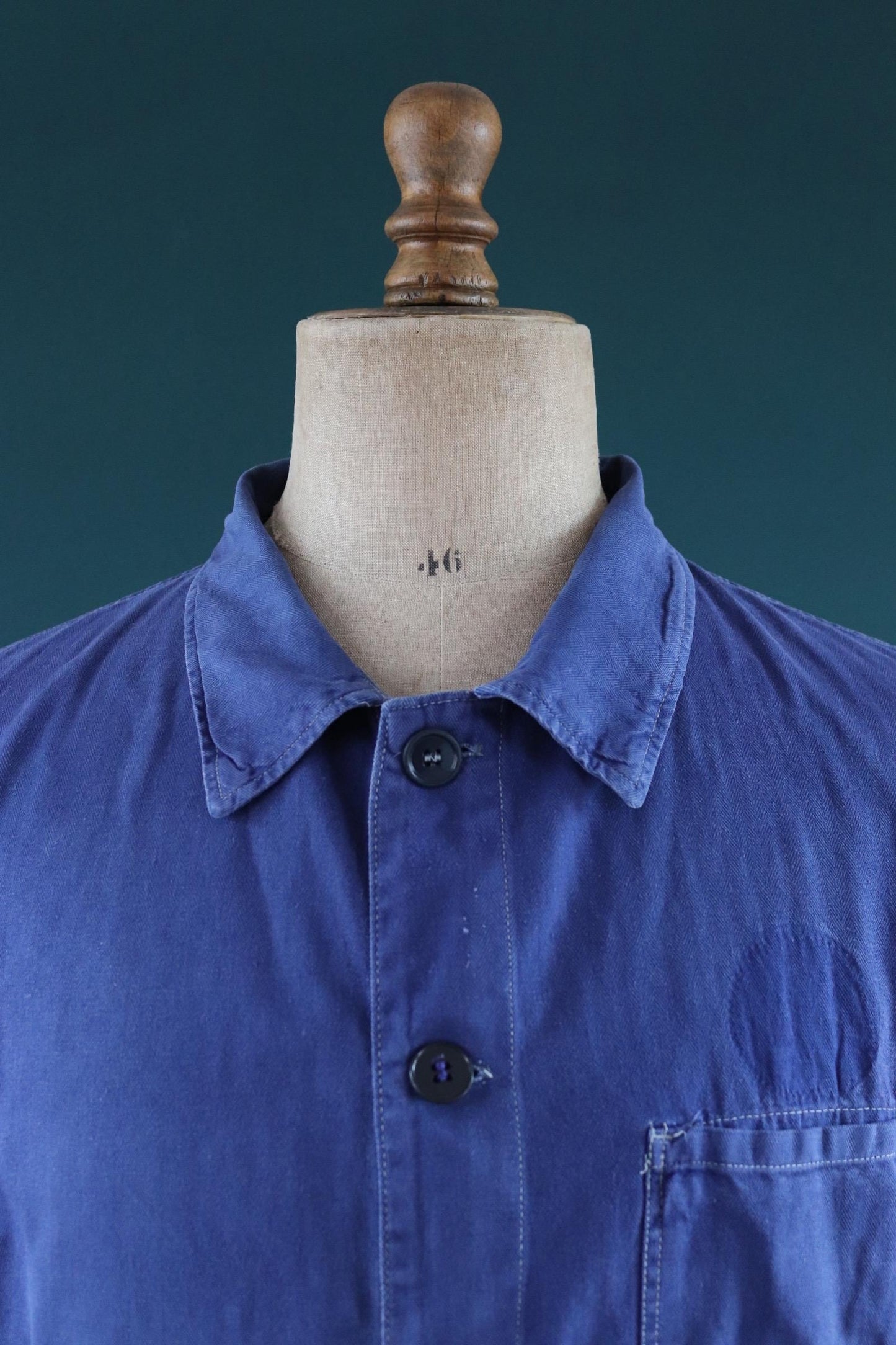 Vintage French blue workwear jacket - cotton twill - 50” chest - bleu de travail