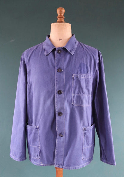 Vintage French blue workwear jacket - cotton twill - 50” chest - bleu de travail