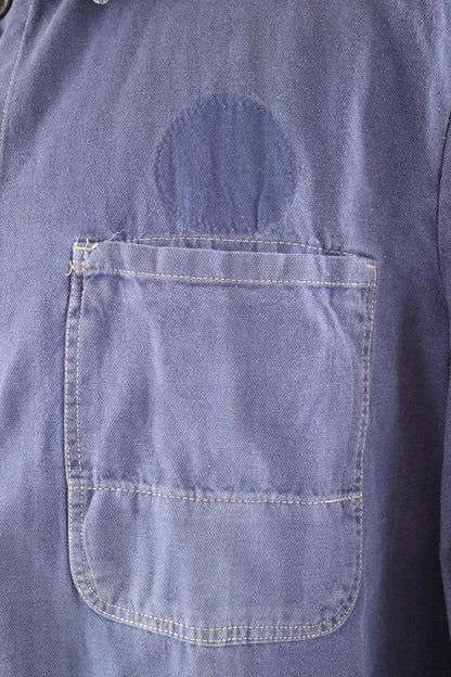 Vintage French blue workwear jacket - cotton twill - 50” chest - bleu de travail