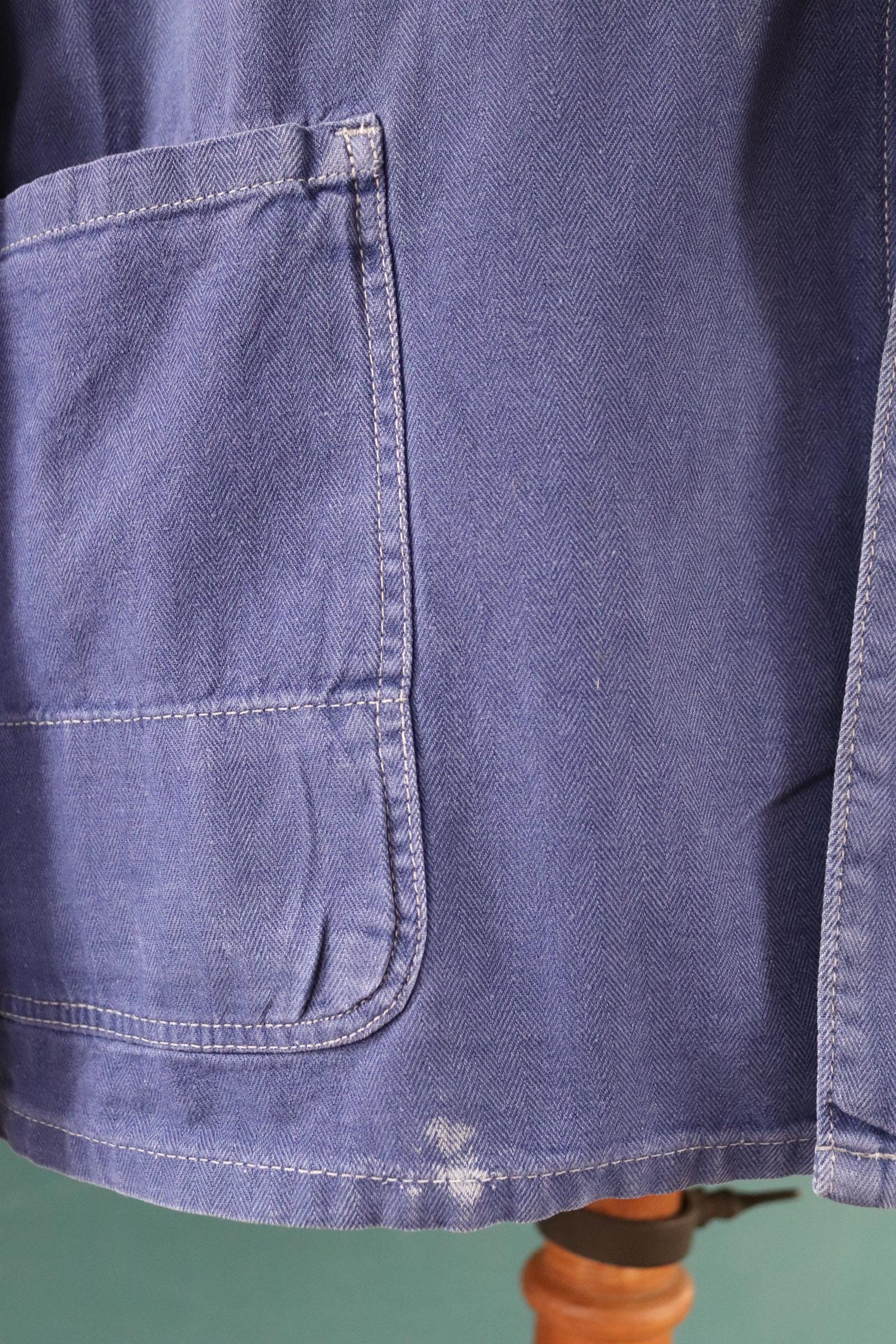 Vintage French blue workwear jacket - cotton twill - 50” chest - bleu de travail