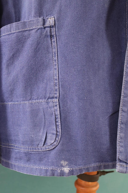 Vintage French blue workwear jacket - cotton twill - 50” chest - bleu de travail