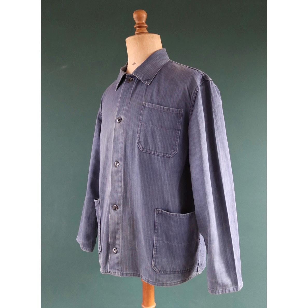 Vintage French blue workwear jacket - cotton twill - 48” chest - bleu de travail