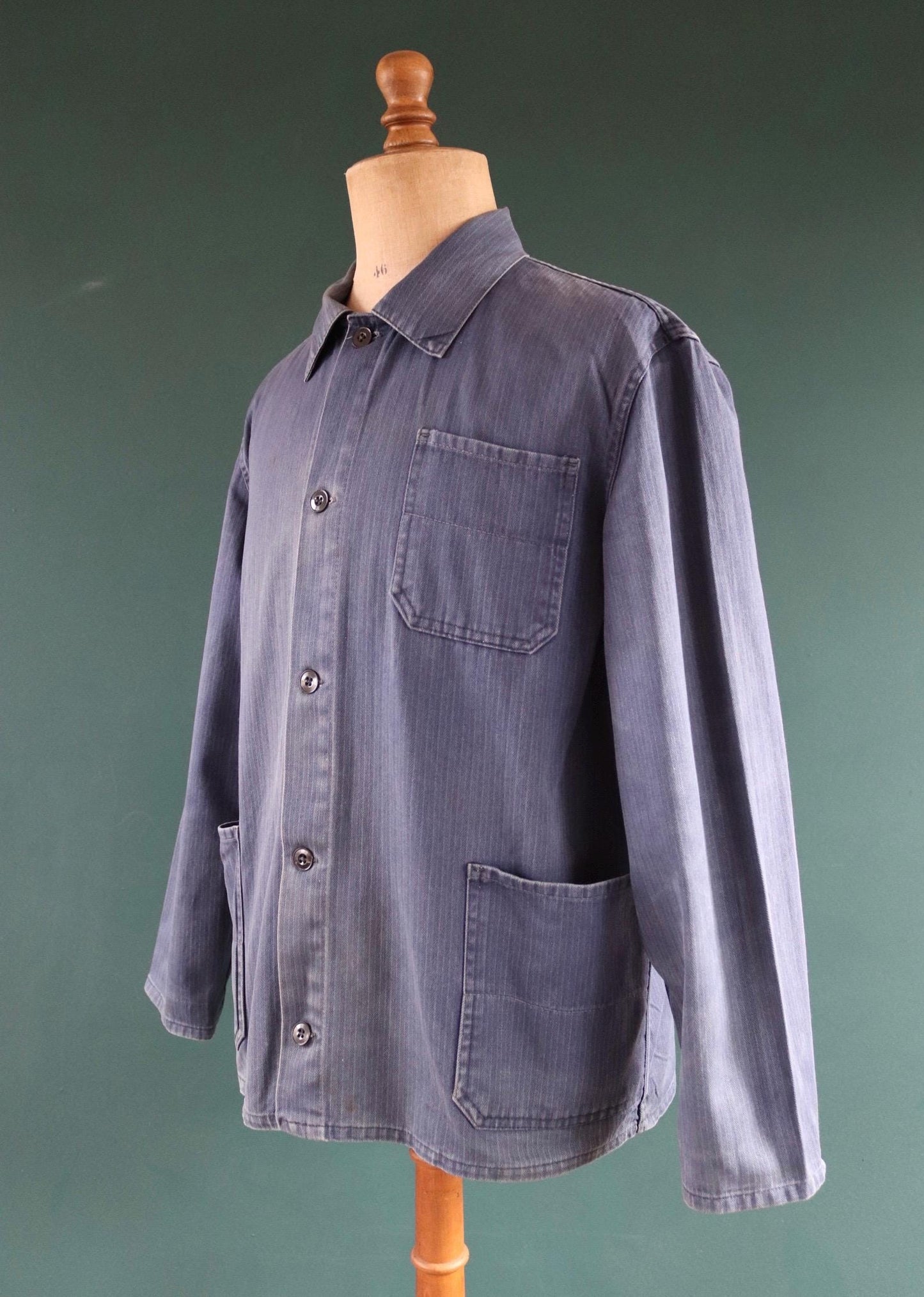 Vintage French blue workwear jacket - cotton twill - 48” chest - bleu de travail