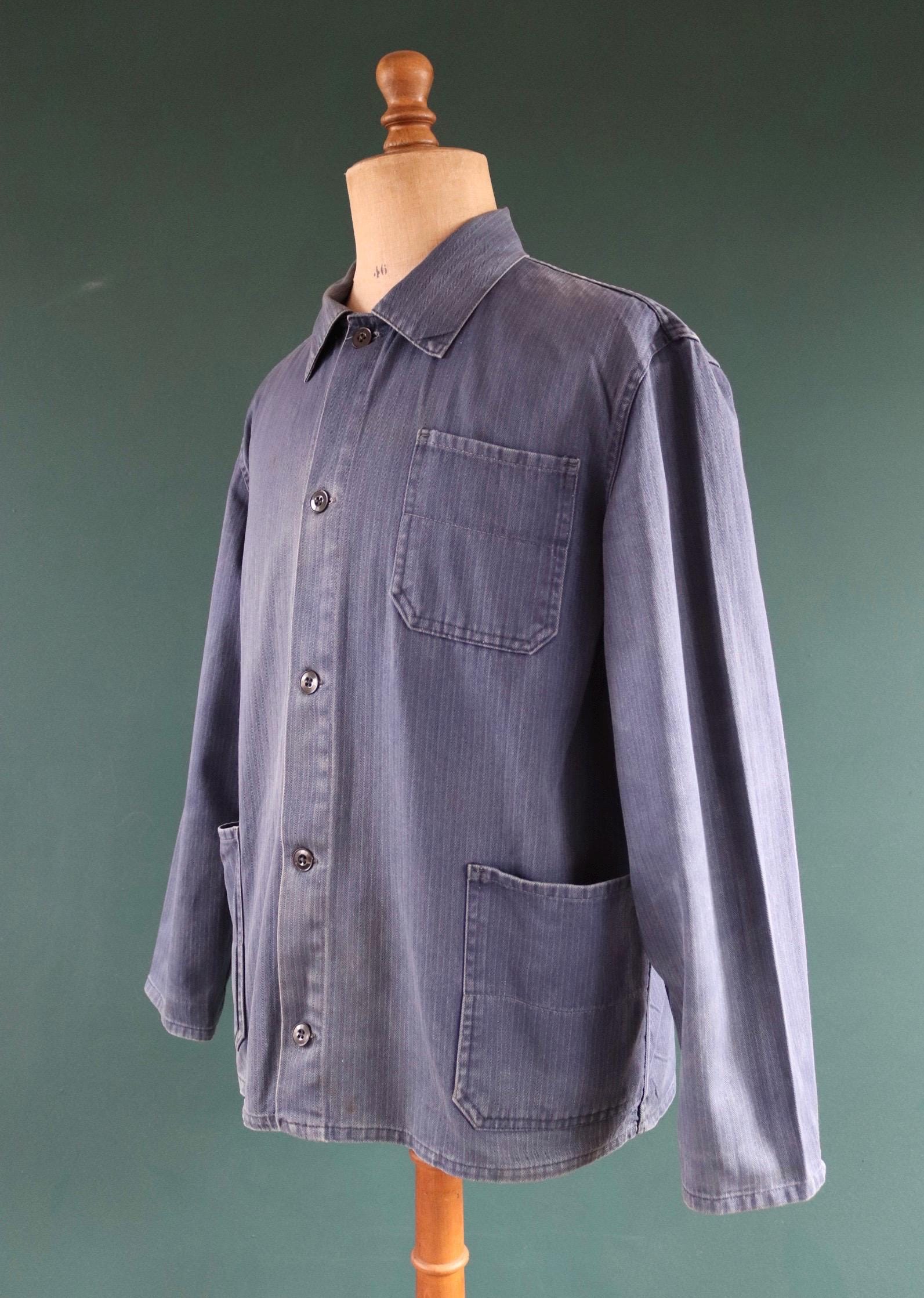 Vintage French blue workwear jacket - cotton twill - 48” chest - bleu de travail