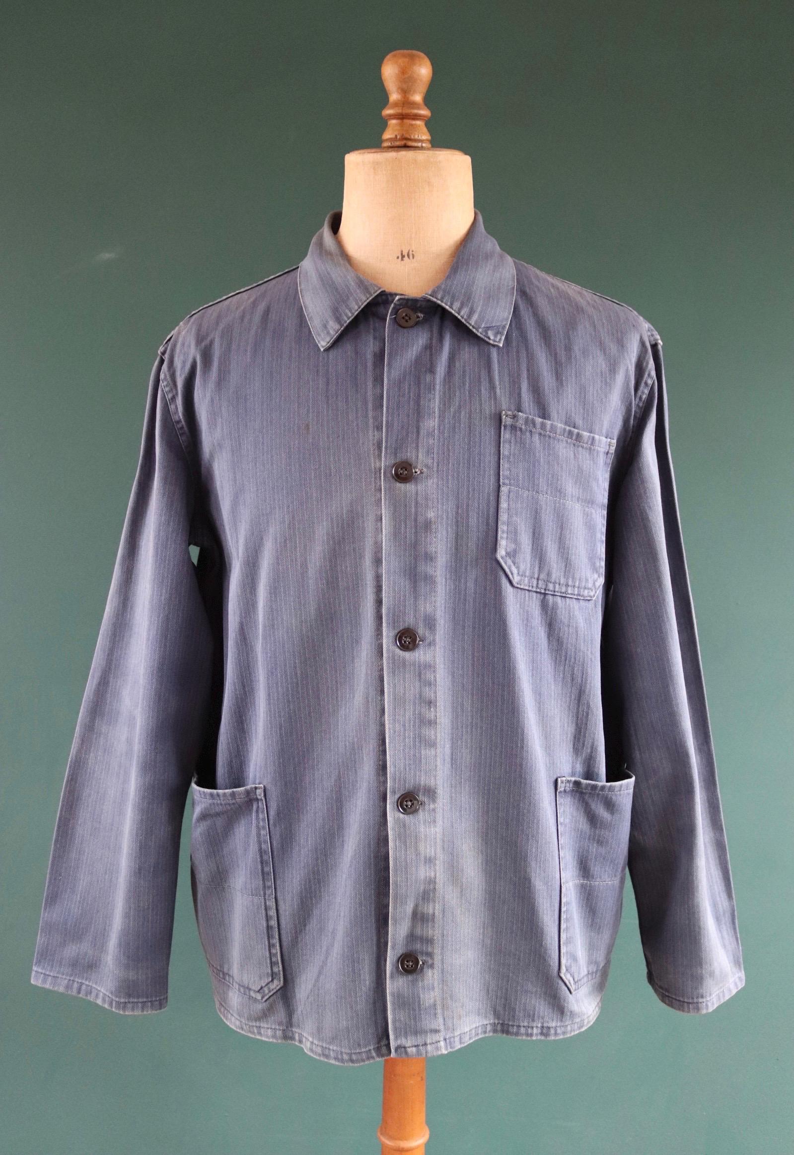 Vintage French blue workwear jacket - cotton twill - 48” chest - bleu de travail