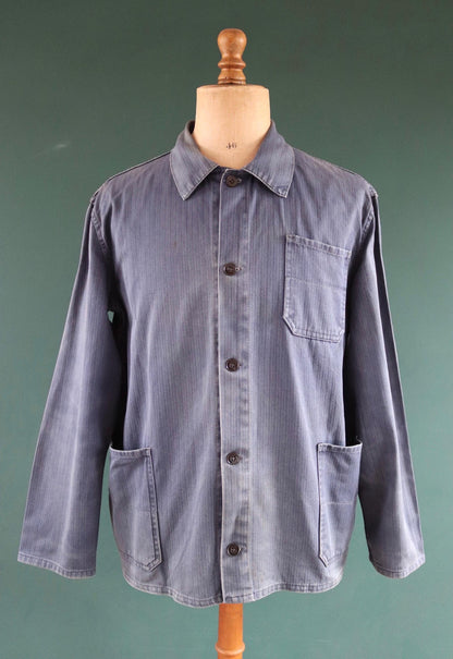 Vintage French blue workwear jacket - cotton twill - 48” chest - bleu de travail