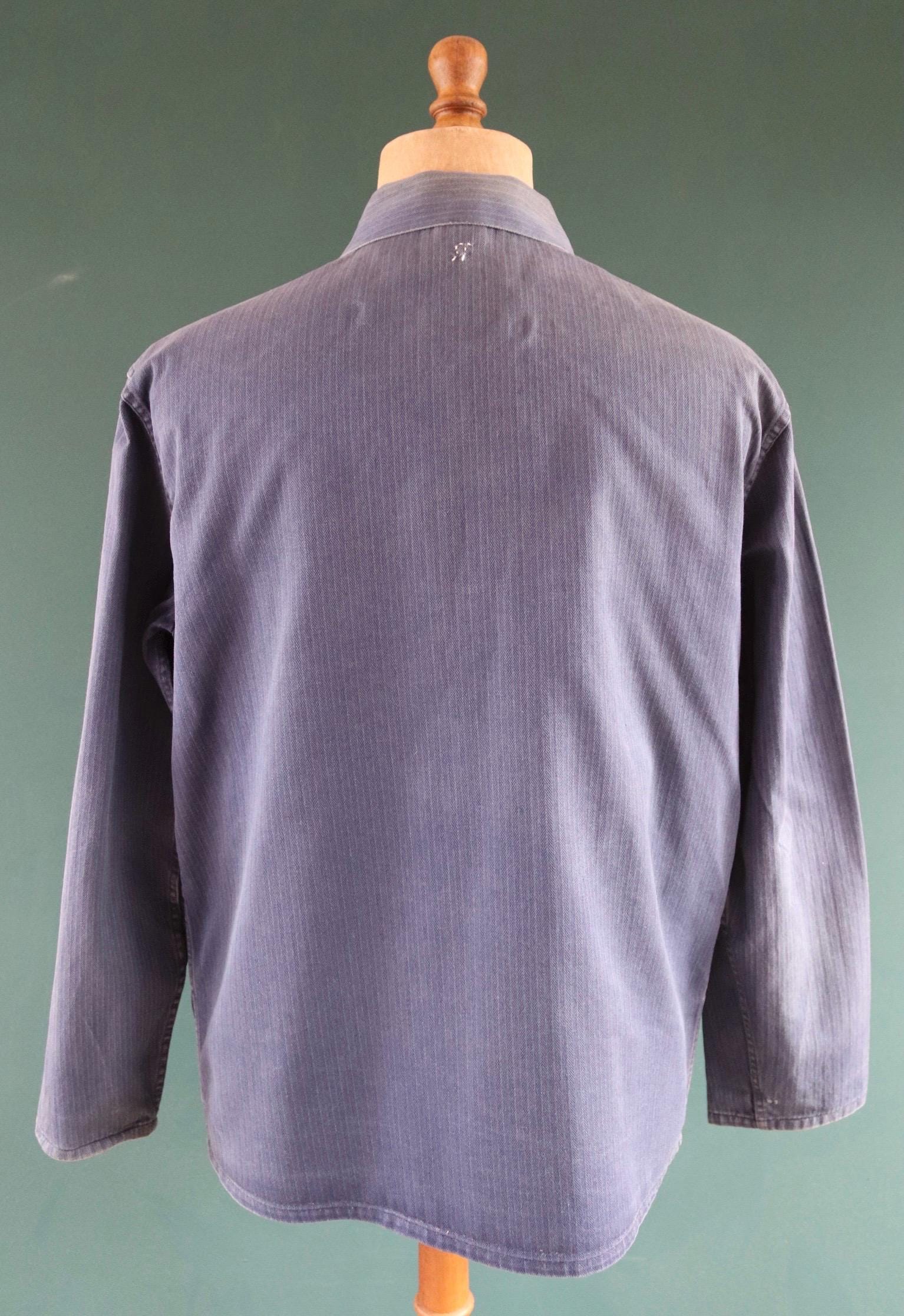 Vintage French blue workwear jacket - cotton twill - 48” chest - bleu de travail