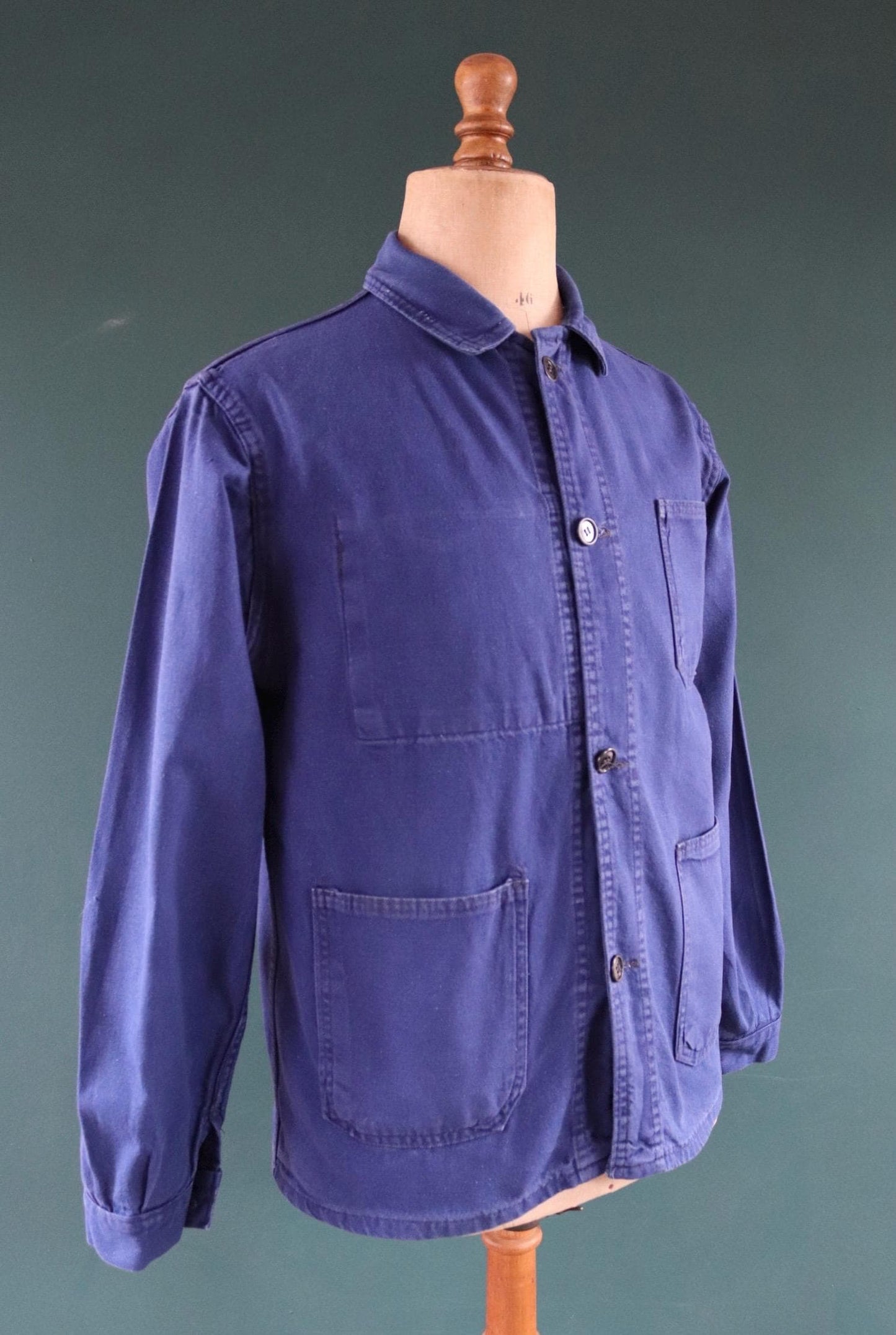 Vintage French blue workwear jacket - cotton twill - 43” chest - bleu de travail
