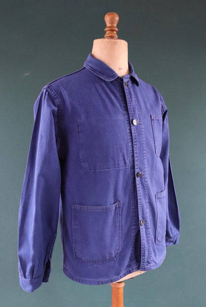 Vintage French blue workwear jacket - cotton twill - 43” chest - bleu de travail