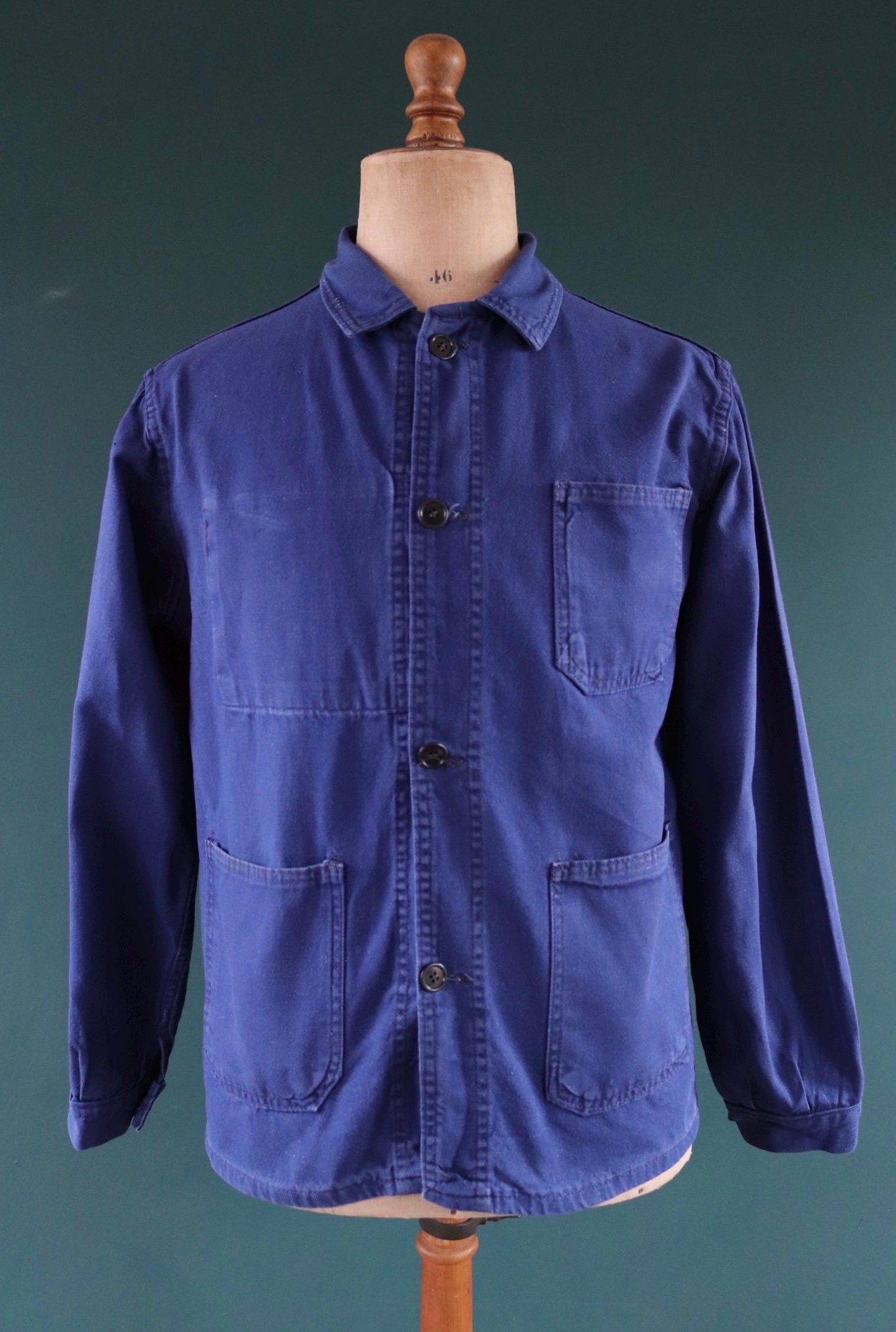 Vintage French blue workwear jacket - cotton twill - 43” chest - bleu de travail