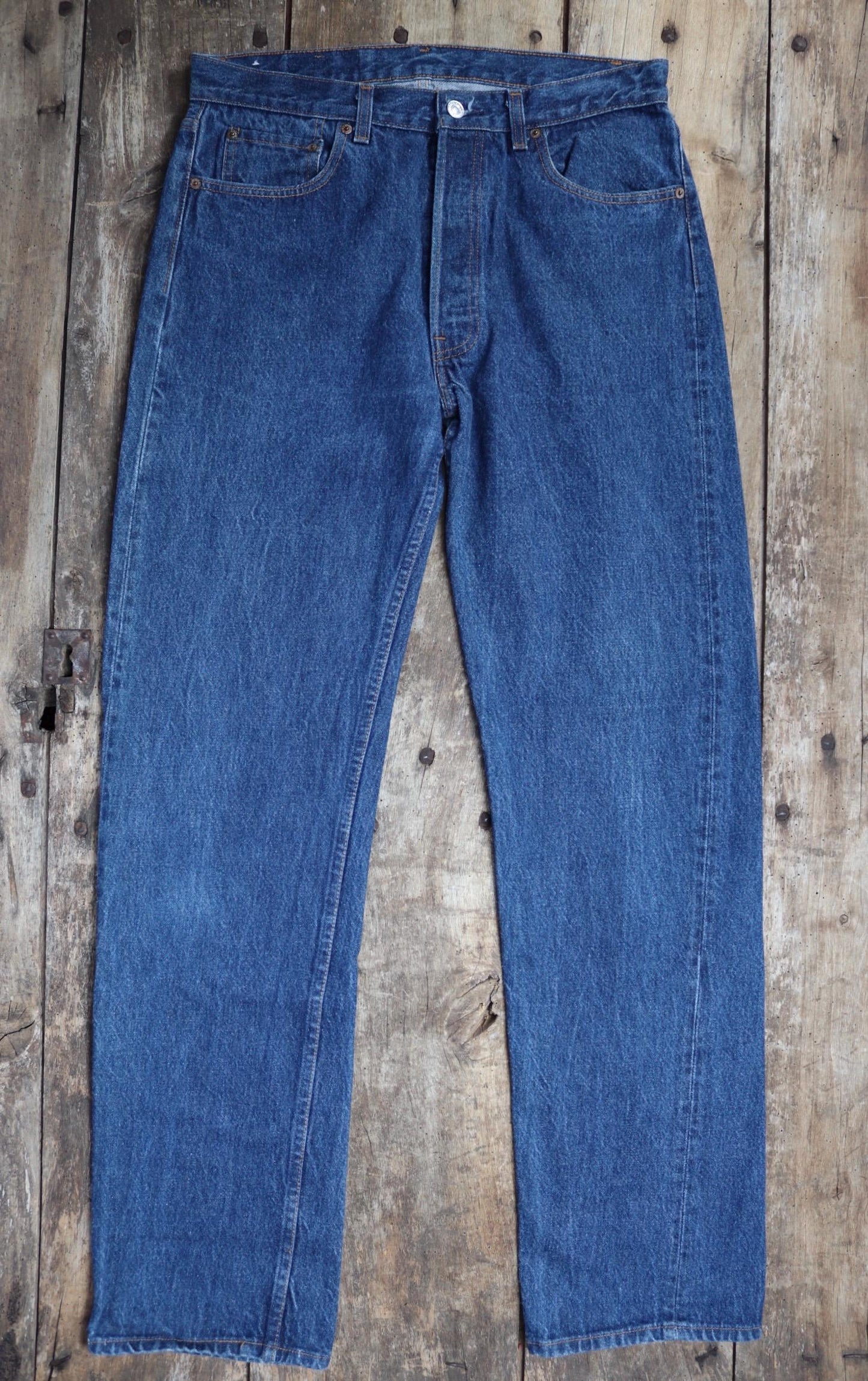 Vintage 1980s Levis 501 denim jeans - made in USA - small e red tab - 33” x 34”