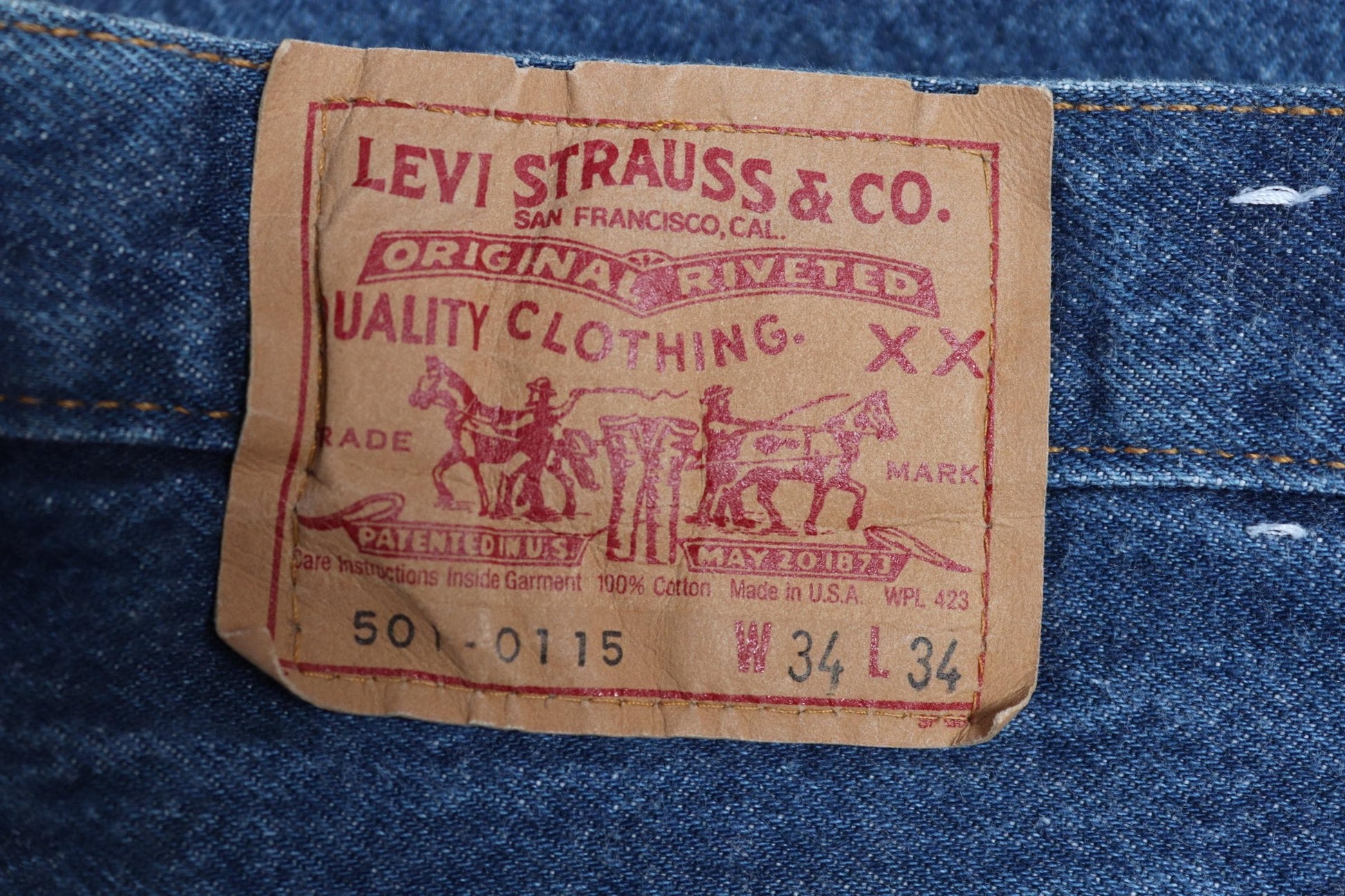 Vintage 1980s Levis 501 denim jeans - made in USA - small e red tab - 33” x 34”