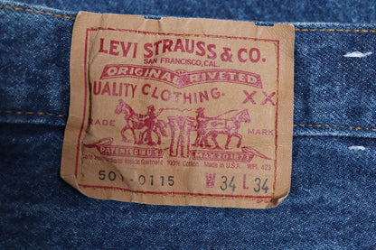 Vintage 1980s Levis 501 denim jeans - made in USA - small e red tab - 33” x 34”