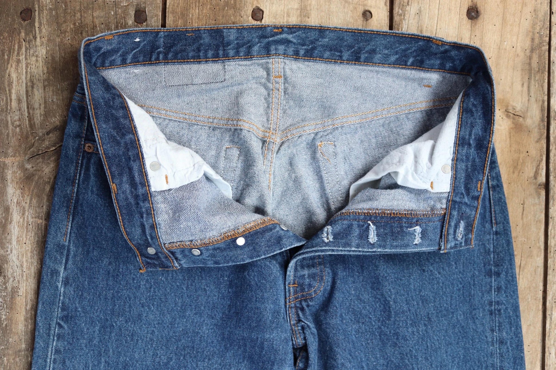 Vintage 1980s Levis 501 denim jeans - made in USA - small e red tab - 33” x 34”