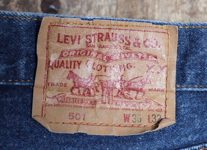Vintage 1980s Levis 501 denim jeans - made in USA - small e red tab - 35” x 30”