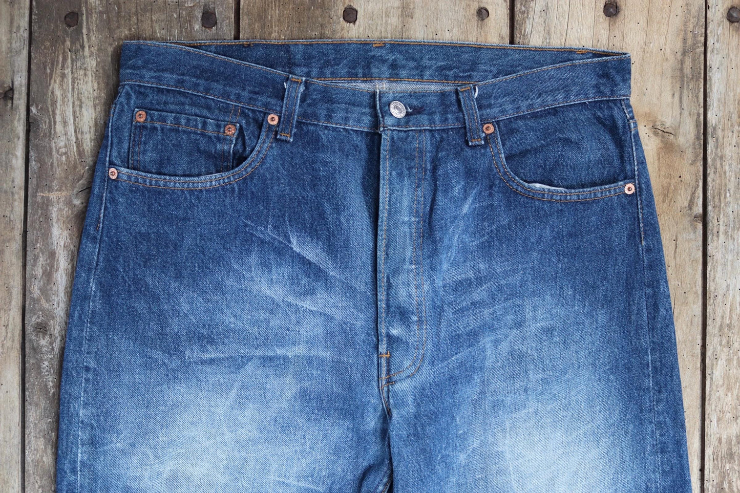 Vintage 1980s Levis 501 denim jeans - made in USA - small e red tab - 35” x 30”