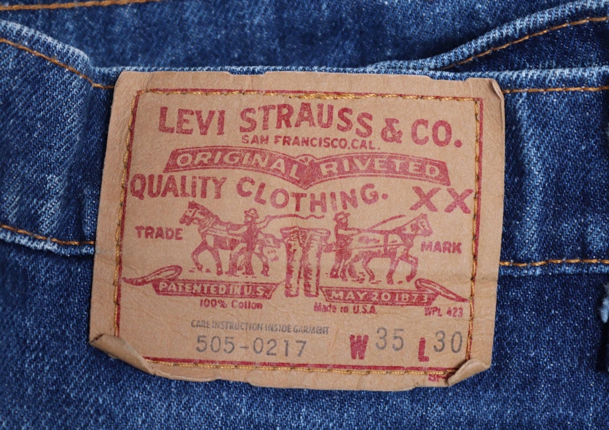 Vintage 1980s Levis 505 denim jeans - made in USA - small e red tab - 34” x 30”