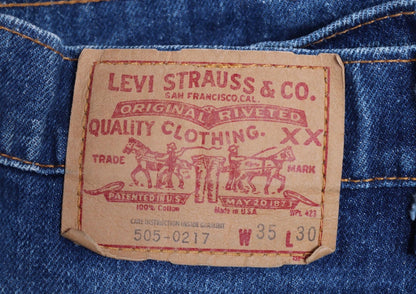 Vintage 1980s Levis 505 denim jeans - made in USA - small e red tab - 34” x 30”