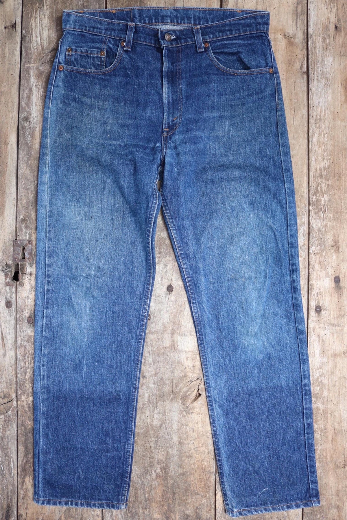 Vintage 1980s Levis 505 denim jeans - made in USA - small e red tab - 34” x 30”