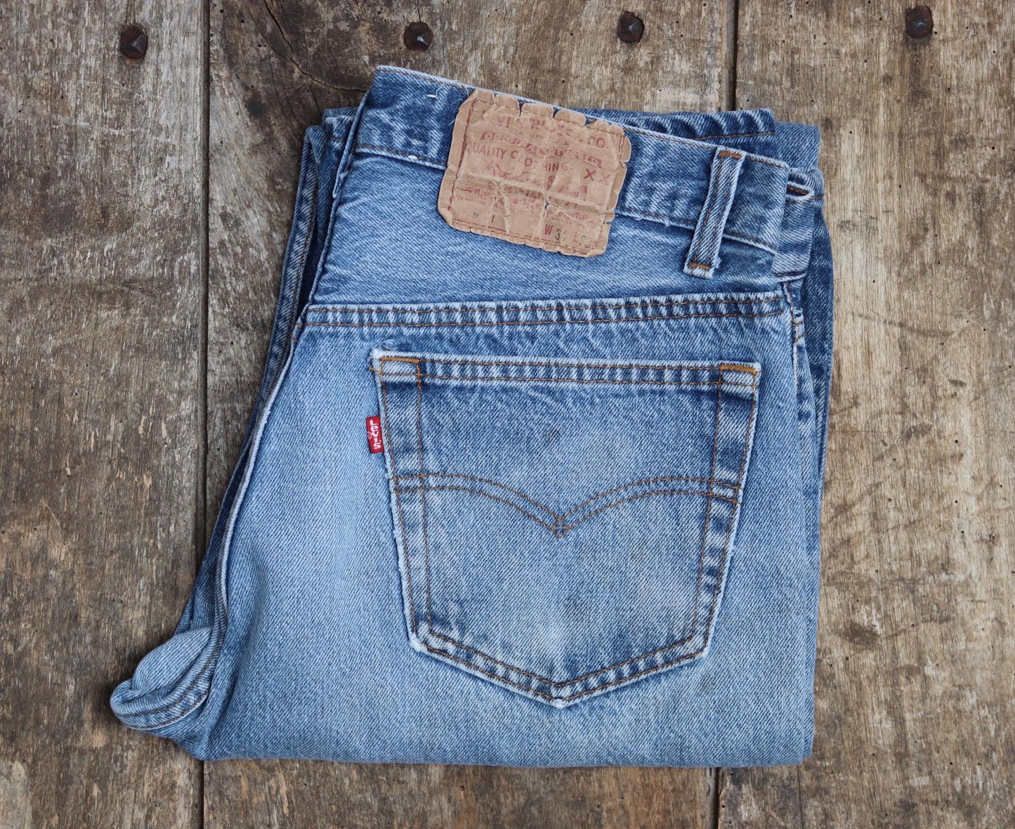 Vintage 1980s Levis 501 denim jeans - made in USA - small e red tab - 32” x 30”