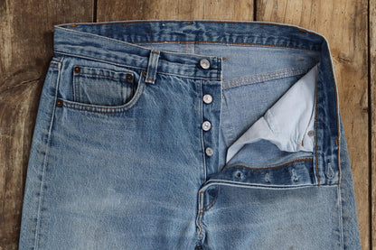 Vintage 1980s Levis 501 denim jeans - made in USA - small e red tab - 32” x 30”