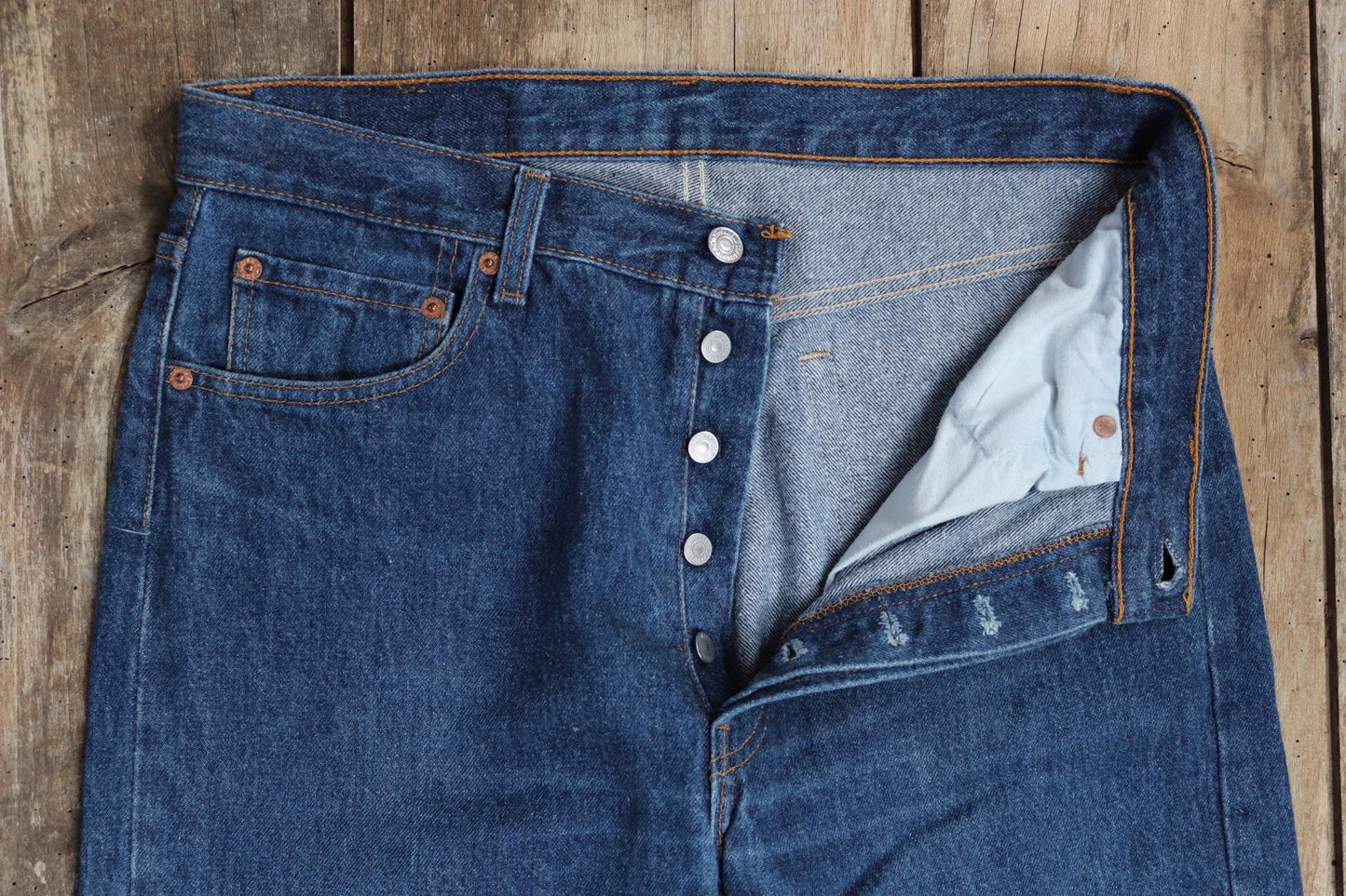 Vintage 1990s Levis 501 denim jeans - made in USA - small e red tab - 33” x 32”