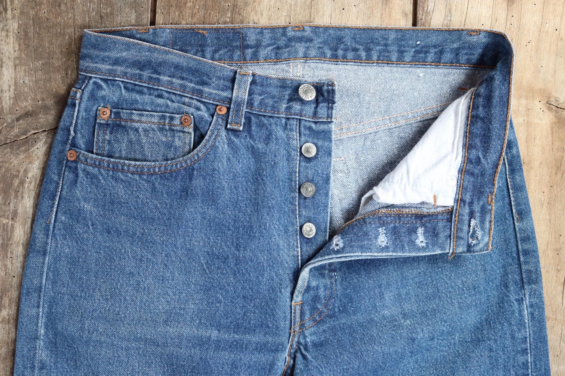 Vintage 1990s Levis 501xx denim jeans - made in USA - small e red tab - 34” x 29”