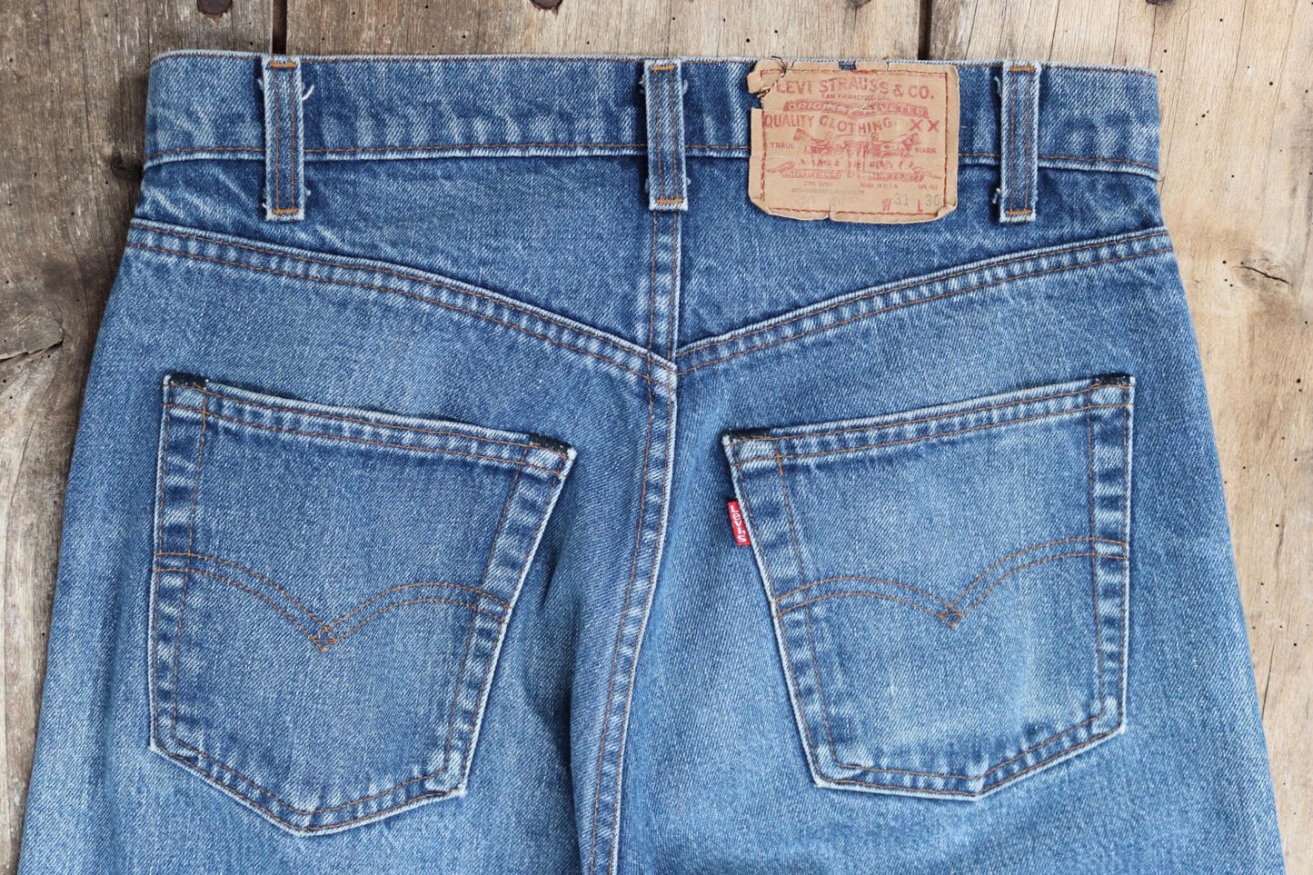 Vintage 1990s Levis 505 denim jeans - made in USA - small e red tab - 30” x 31”