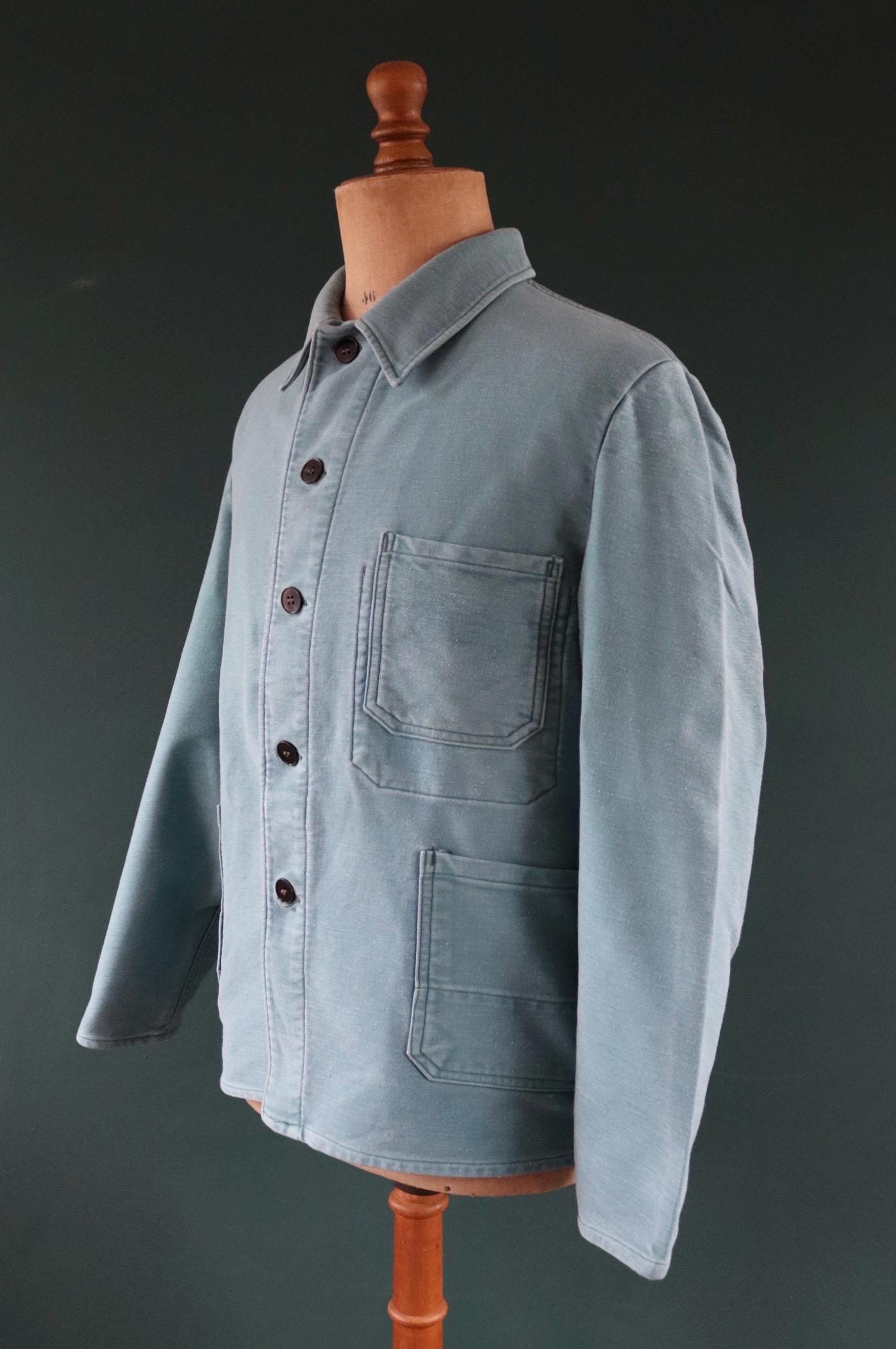 Vintage 1970s teal green moleskin workwear jacket - chore coat - 46" chest