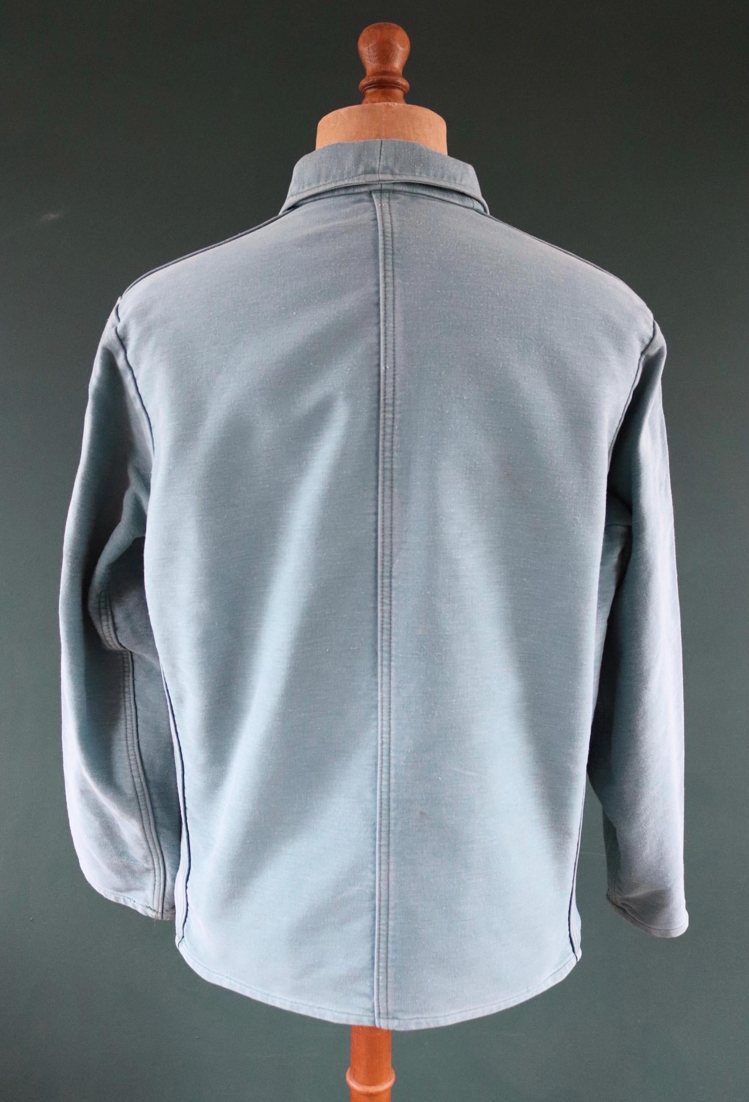Vintage 1970s teal green moleskin workwear jacket - chore coat - 46" chest