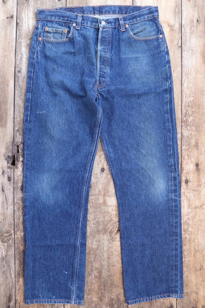 Vintage 1980s Levis 501 denim jeans - made in USA - small e red tab - 35” x 32”