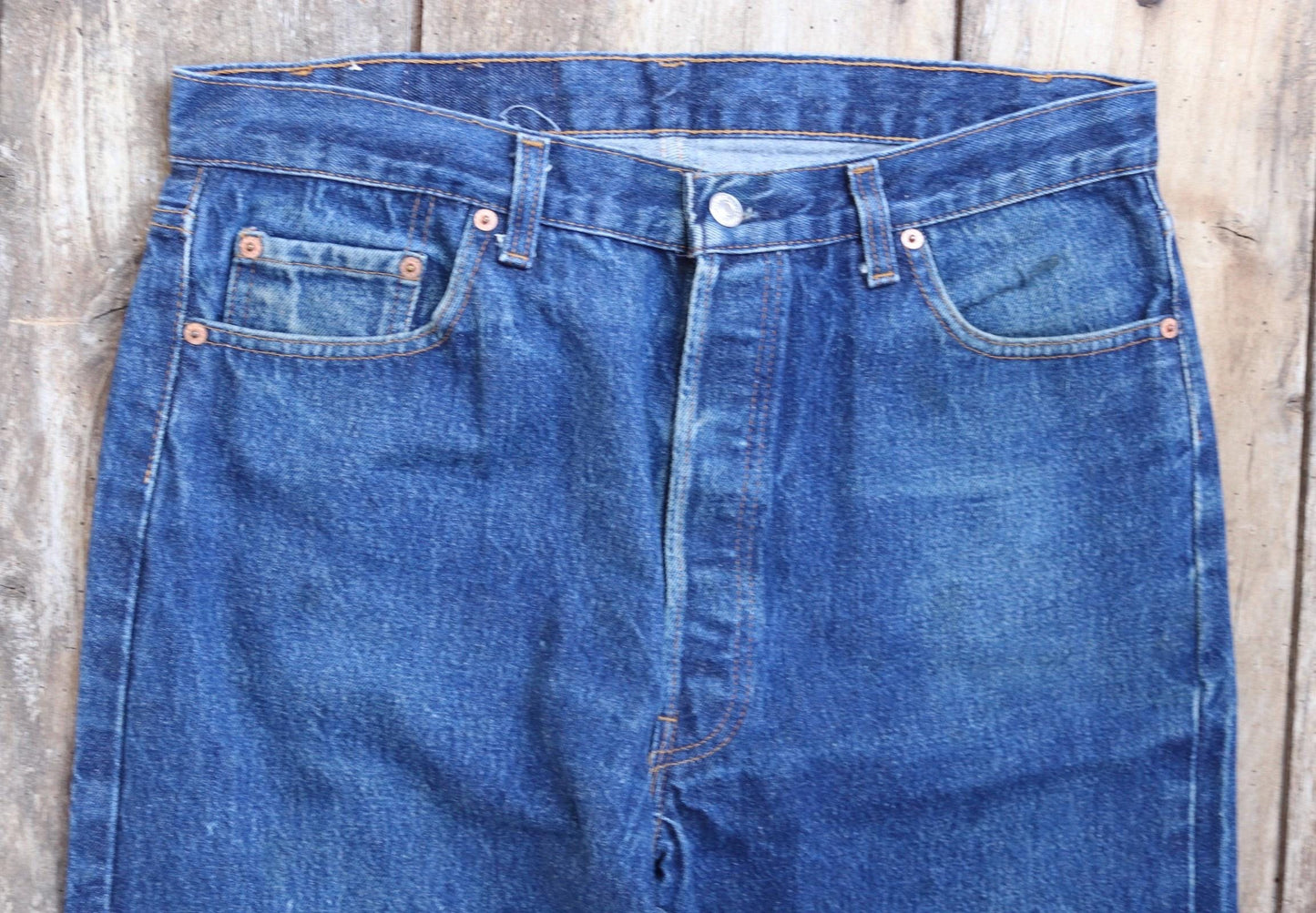 Vintage 1980s Levis 501 denim jeans - made in USA - small e red tab - 35” x 32”