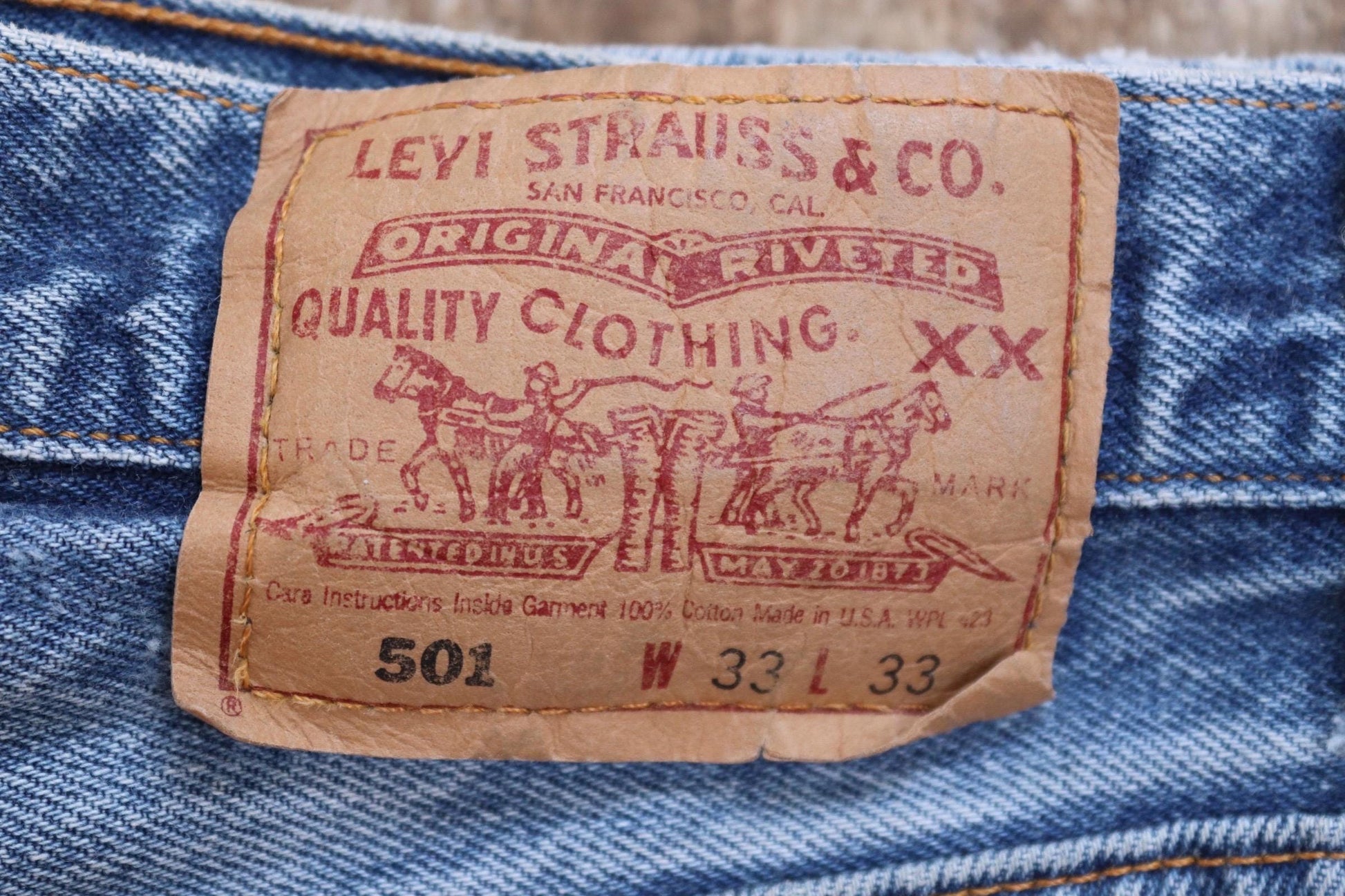Vintage 1990s Levis 501 denim jeans - made in USA - small e red tab - 32” x 33”