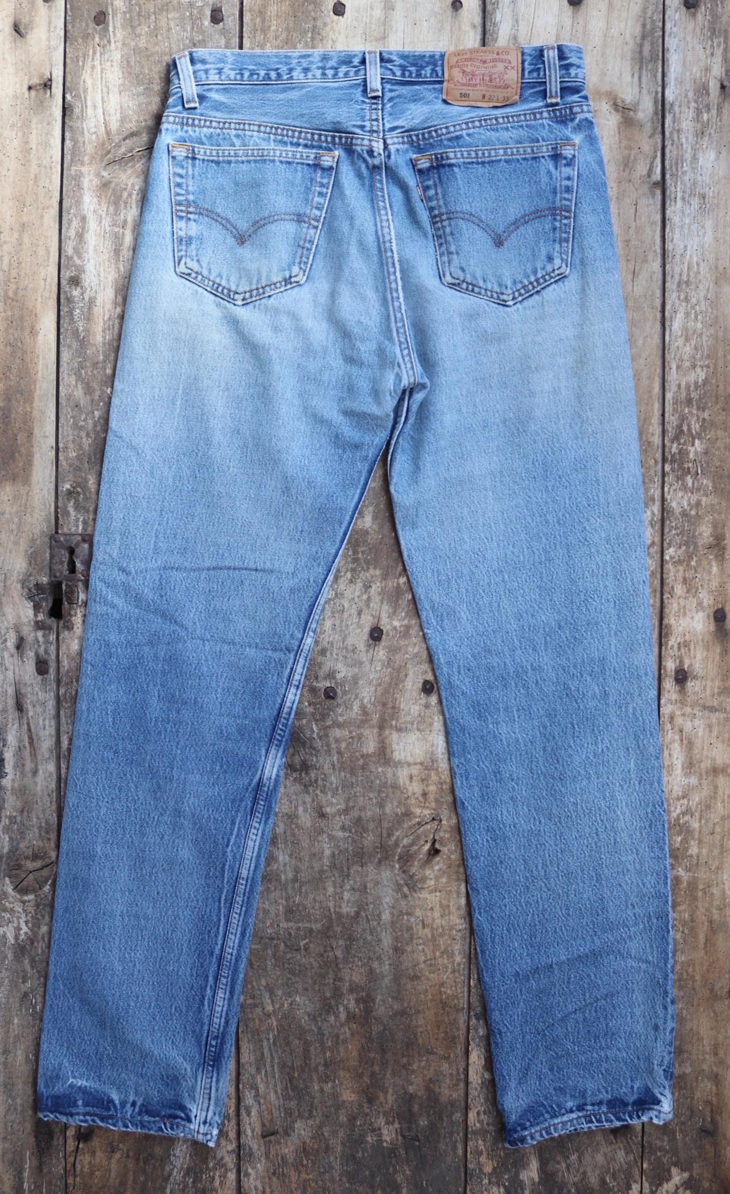 Vintage 1990s Levis 501 denim jeans - made in USA - small e red tab - 32” x 33”