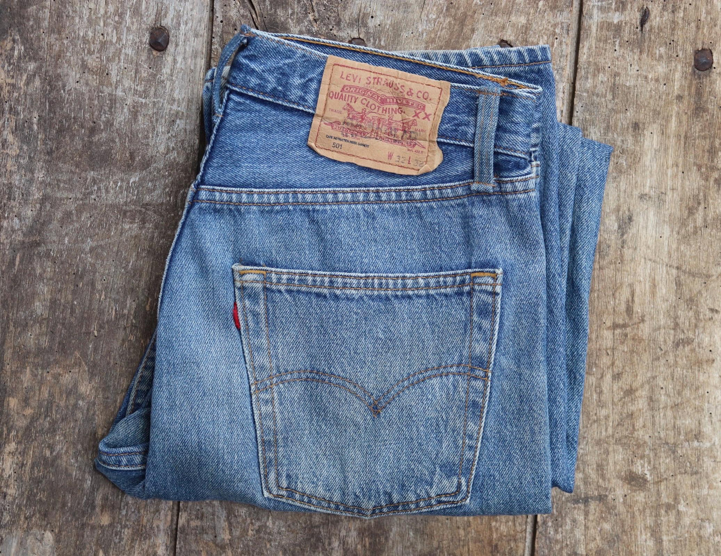 Vintage 1990s Levis 501 denim jeans - made in UK - small e red tab - 32” x 32”