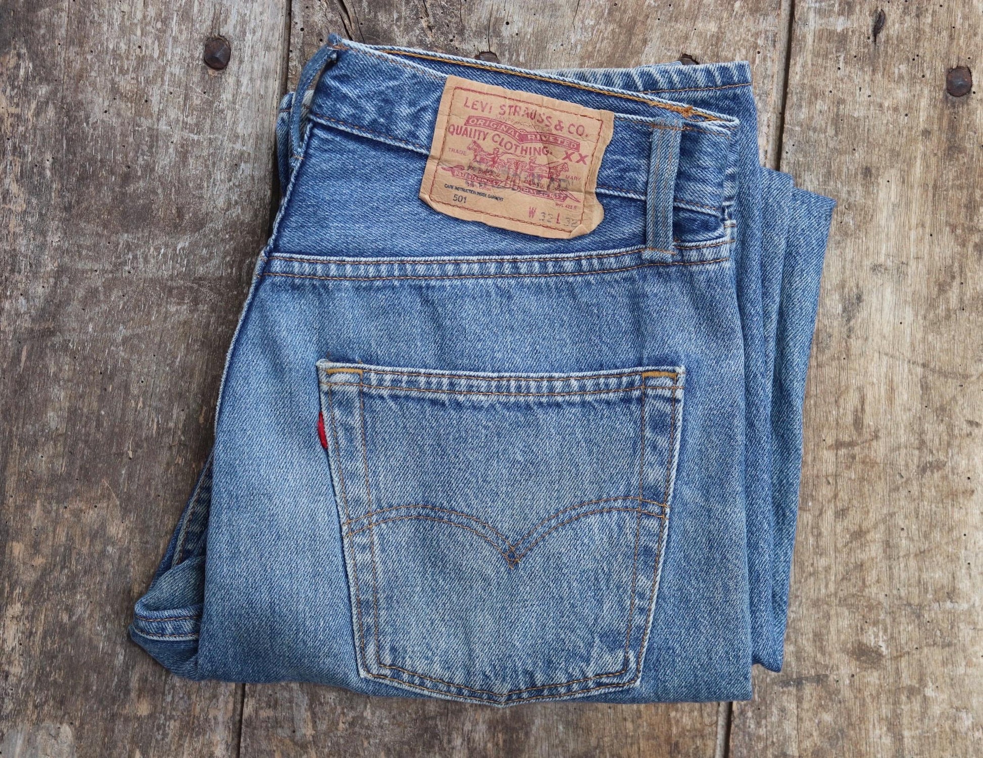 Vintage 1990s Levis 501 denim jeans - made in UK - small e red tab - 32” x 32”
