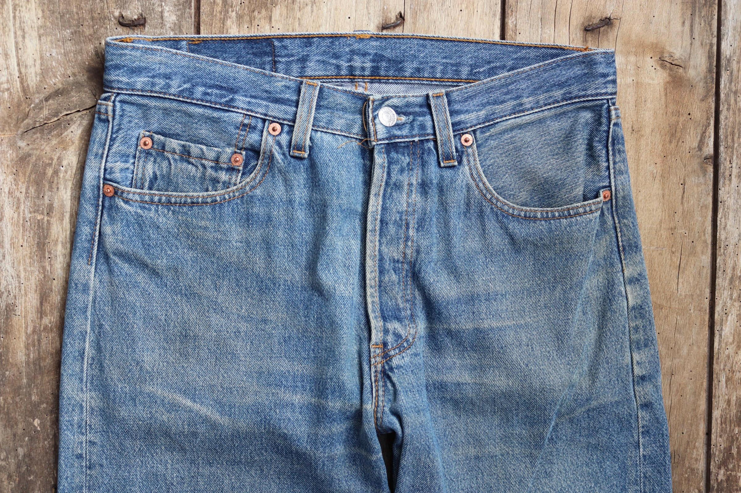 Vintage 1990s Levis 501 denim jeans - made in UK - small e red tab - 32” x 32”
